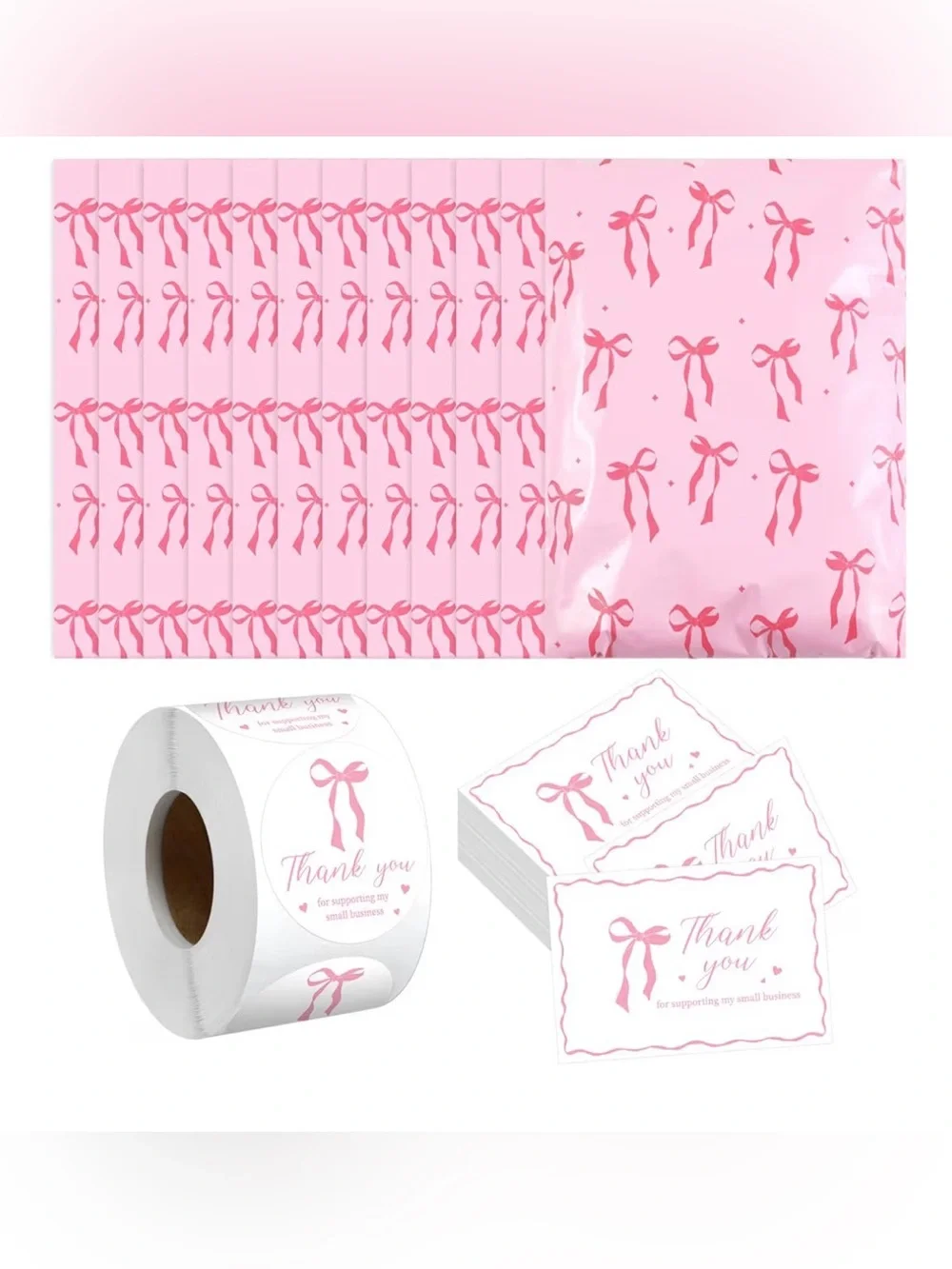 125 Pieces Breast Cancer Awareness Sticker, Shipping Bags, Business Card Bundle
